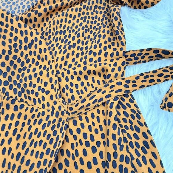 J.Crew Wrap Dress Womens 8 Brown Black Spotted Short Sleeve Tie Waist V Neck - Picture 15 of 16